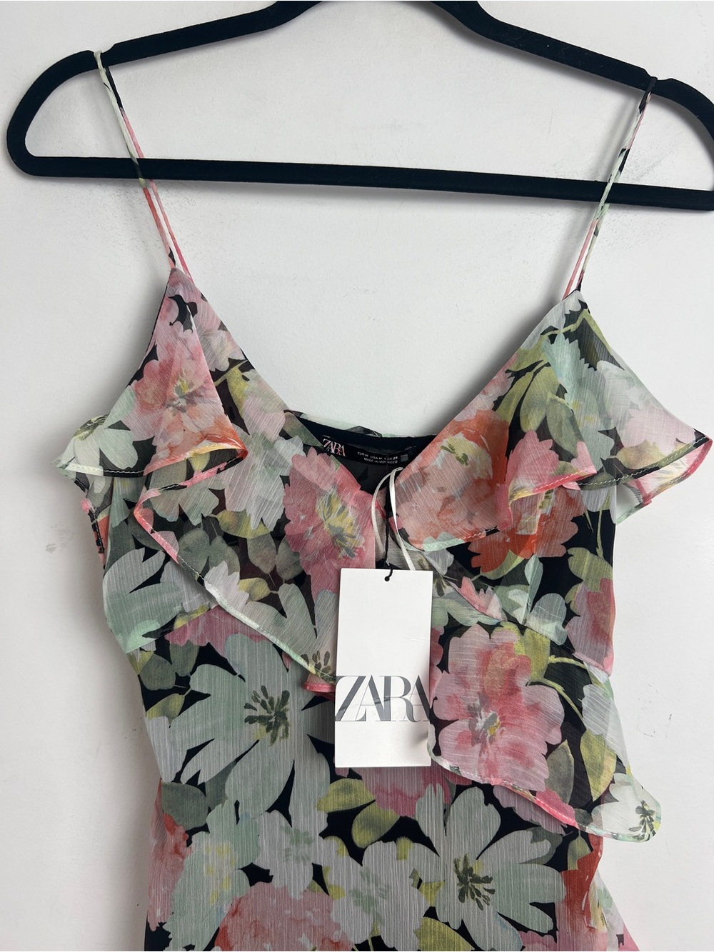 NEW ZARA Medium Floral Print Chiffon Tiered Ruffle Asymmetrical Hem Midi Dress - Picture 13 of 15